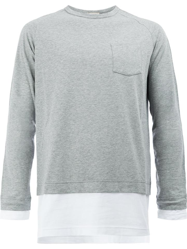Wooster + Lardini Layer Effect Long Sleeve Top, Men's, Size: Large, Grey, Cotton
