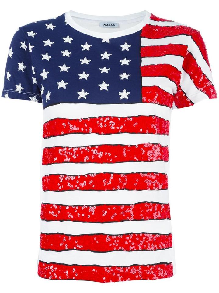 P.a.r.o.s.h. American Flag Print T-shirt, Women's, Size: Large, White, Pvc/cotton