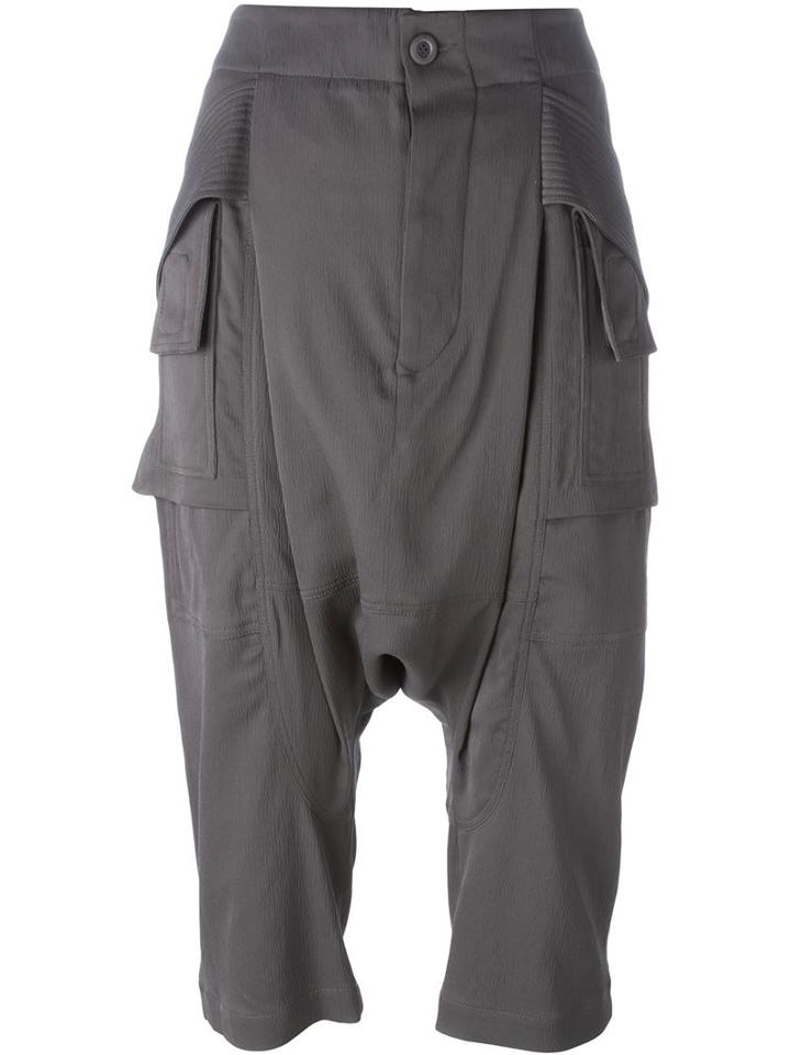 Rick Owens Drop Crotch Cropped Trousers, Women's, Size: 42, Grey, Viscose/spandex/elastane