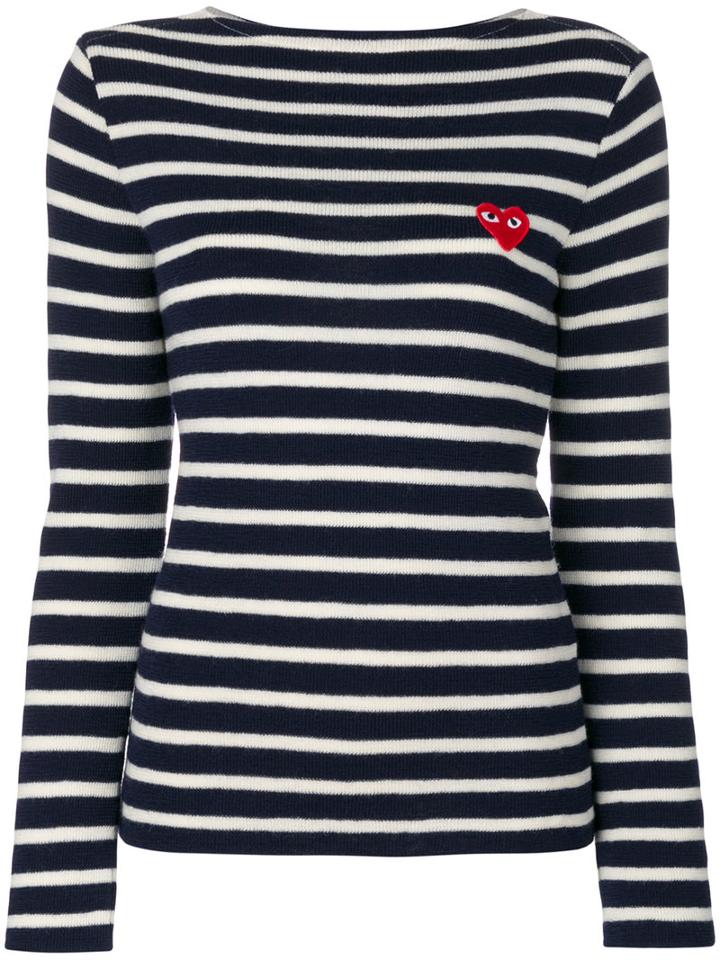 Comme Des Garçons Play - Striped Sweatshirt - Women - Wool - S, Blue, Wool