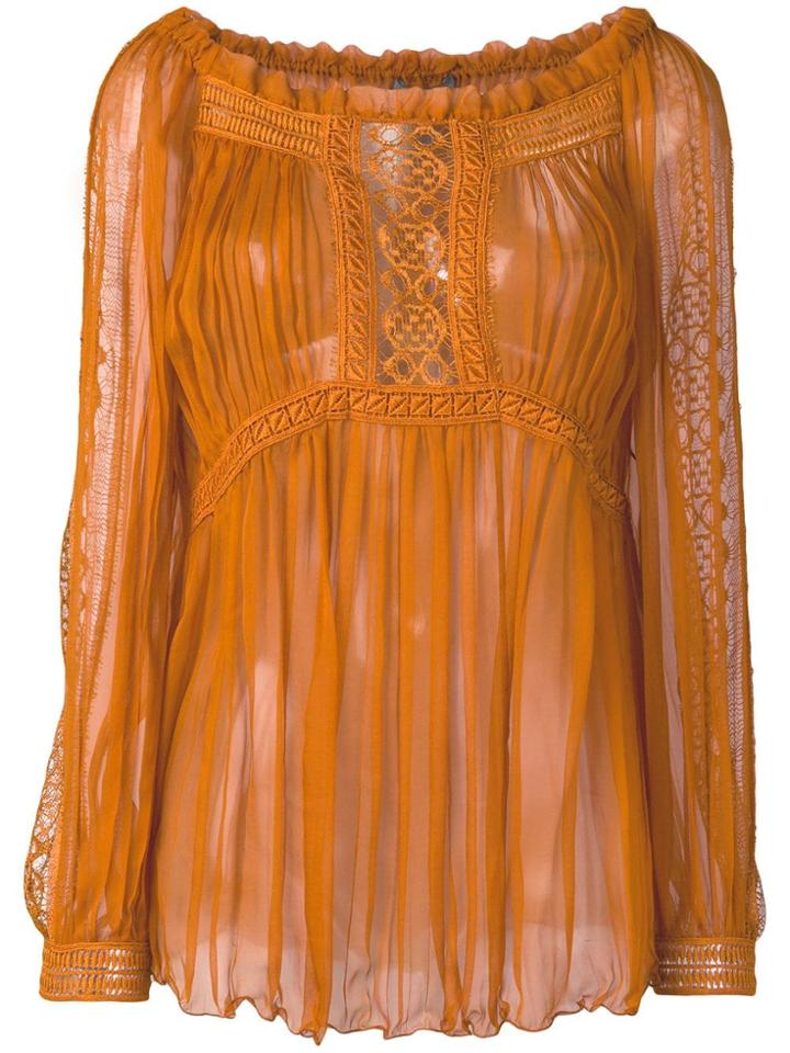 Alberta Ferretti Sheer Pleated Blouse - Brown