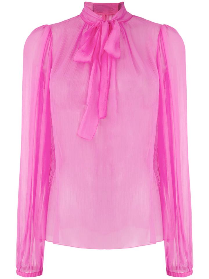Dolce & Gabbana Pussybow Sheer Blouse - Pink & Purple