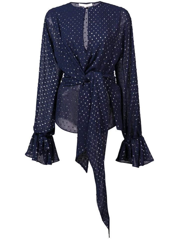 Jonathan Simkhai Sheer Metallic Wrap Blouse - Blue