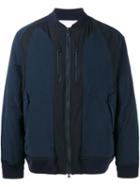 White Mountaineering Panelled Bomber Jacket, Men's, Size: 1, Blue, Acrylic/nylon/wool