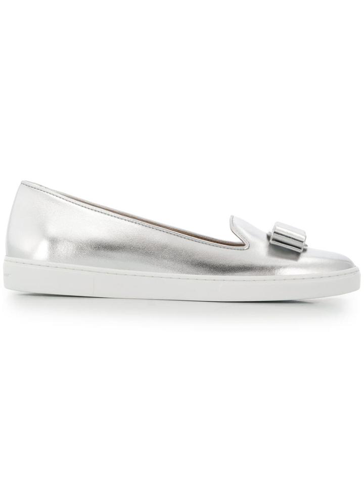Salvatore Ferragamo Metallic Vara Loafers - Silver