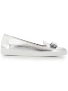 Salvatore Ferragamo Metallic Vara Loafers - Silver