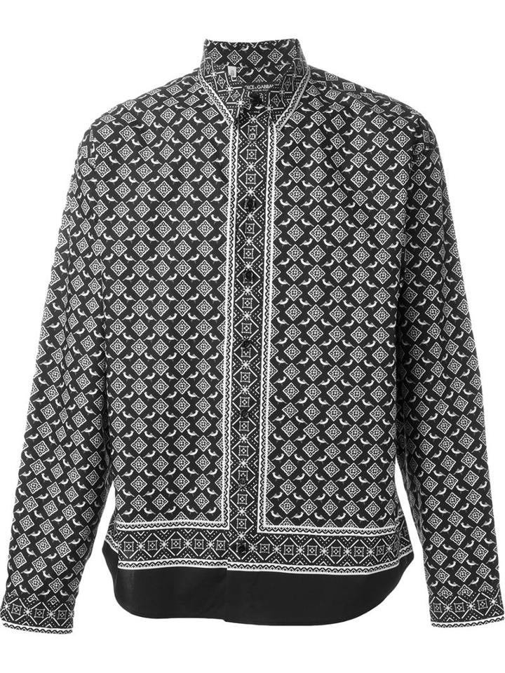 Dolce & Gabbana Bird Tile Print Shirt, Men's, Size: 38, Black, Cotton