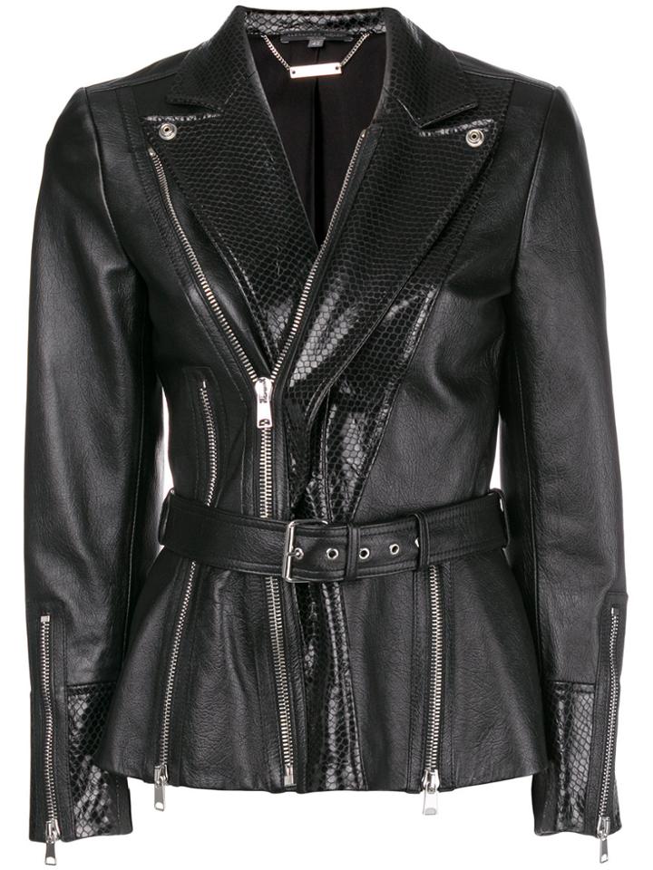 Alexander Mcqueen Snake Embossed Belted Biker Jacket - Black