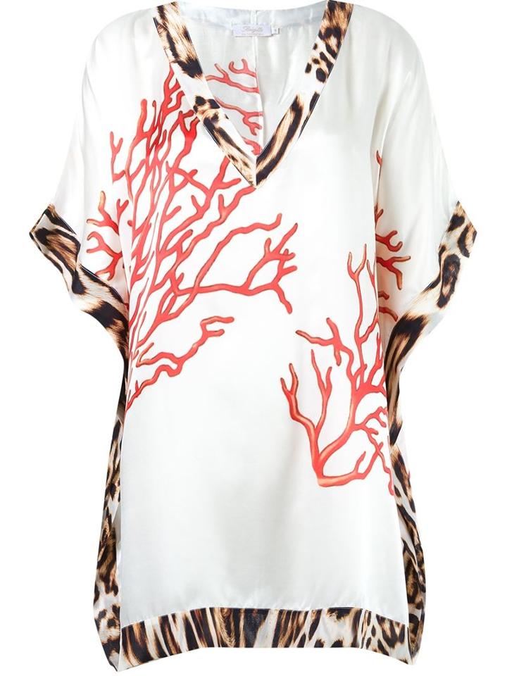 Brigitte V-neck Printed Beach Dress, Women's, Size: G, White, Modal/silk