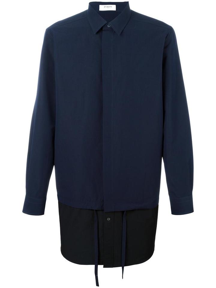 Ports 1961 Layered Long Shirt, Men's, Size: 43, Blue, Cotton/virgin Wool
