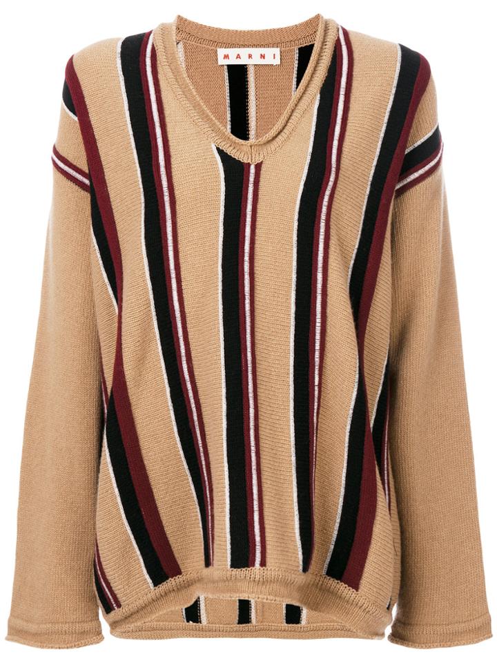 Marni Striped V-neck Jumper - Brown