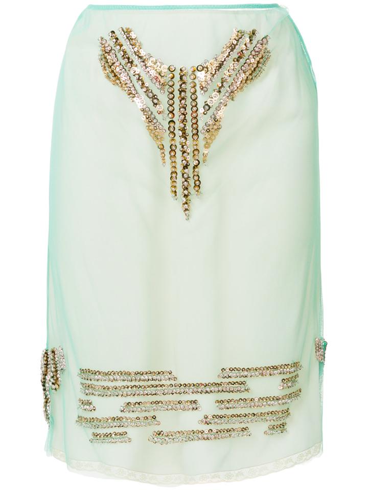 Prada Embellished Tulle Skirt - Green