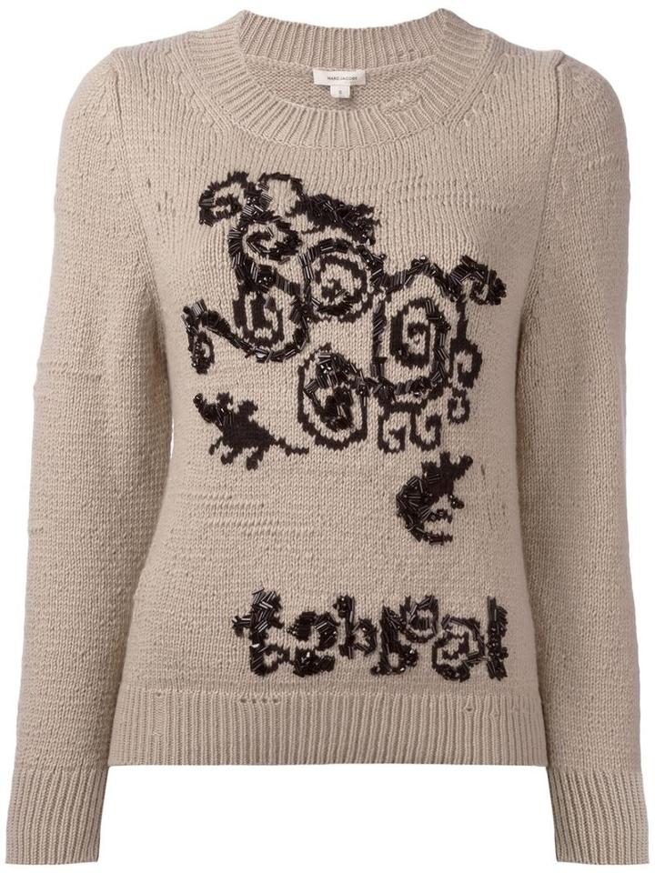 Marc Jacobs Beaded Detail Jumper, Women's, Size: Large, Nude/neutrals, Polyester/cashmere/wool/glass