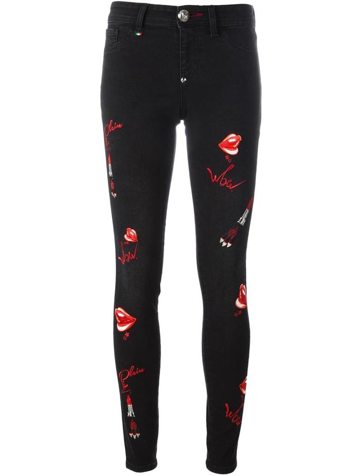 Philipp Plein Embroidered Skinny Jeans, Women's, Size: 28, Black, Cotton/spandex/elastane