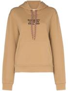 Burberry Poulter Logo Embroidered Hoodie - Brown