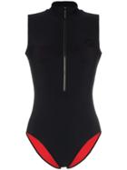 Burberry Wawoi High Neck Zip Rubber Logo Swimsuit - Black