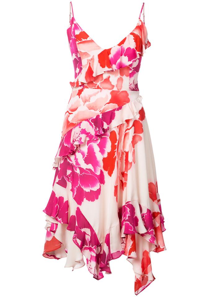 Josie Natori Peony Print Ruffle Dress - Pink & Purple