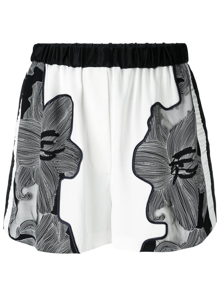 3.1 Phillip Lim Floral-print Shorts, Women's, Size: Medium, Black, Silk/viscose/polyamide
