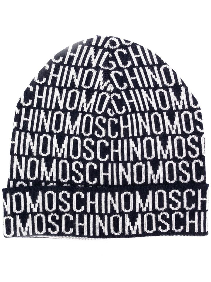 Moschino All Over Logo Beanie - Blue