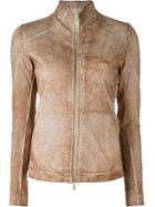 10sei0otto Distressed Zip Jacket, Women's, Size: L, Nude/neutrals, Leather/cotton/spandex/elastane
