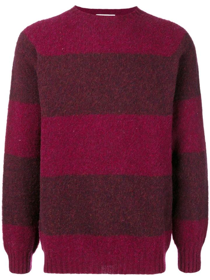 Officine Generale Crew Neck Striped Jumper - Red
