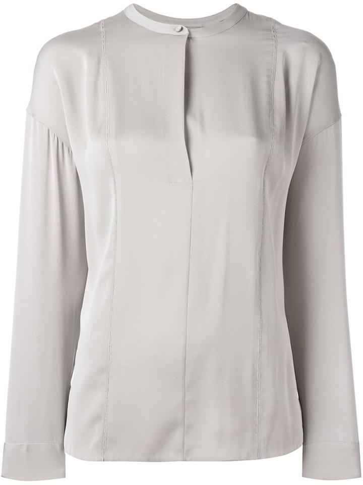 Vince Band Collar Shirt, Women's, Size: 4, Grey, Silk/spandex/elastane