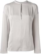 Vince Band Collar Shirt, Women's, Size: 4, Grey, Silk/spandex/elastane
