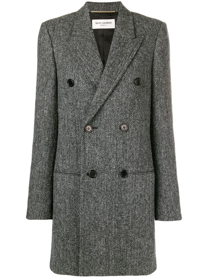 Saint Laurent Chevron Double-breasted Coat - Grey
