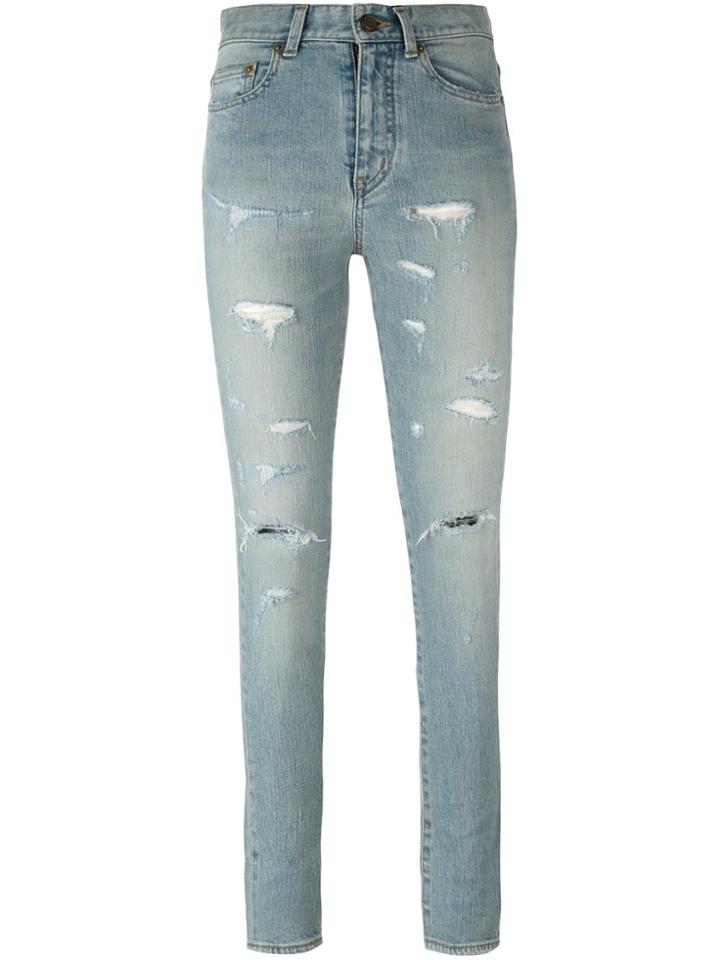 Saint Laurent Destroyed Skinny Jeans - Blue