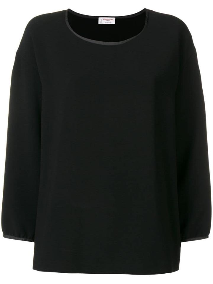 Alberto Biani Satin Trim Crepe Blouse - Black