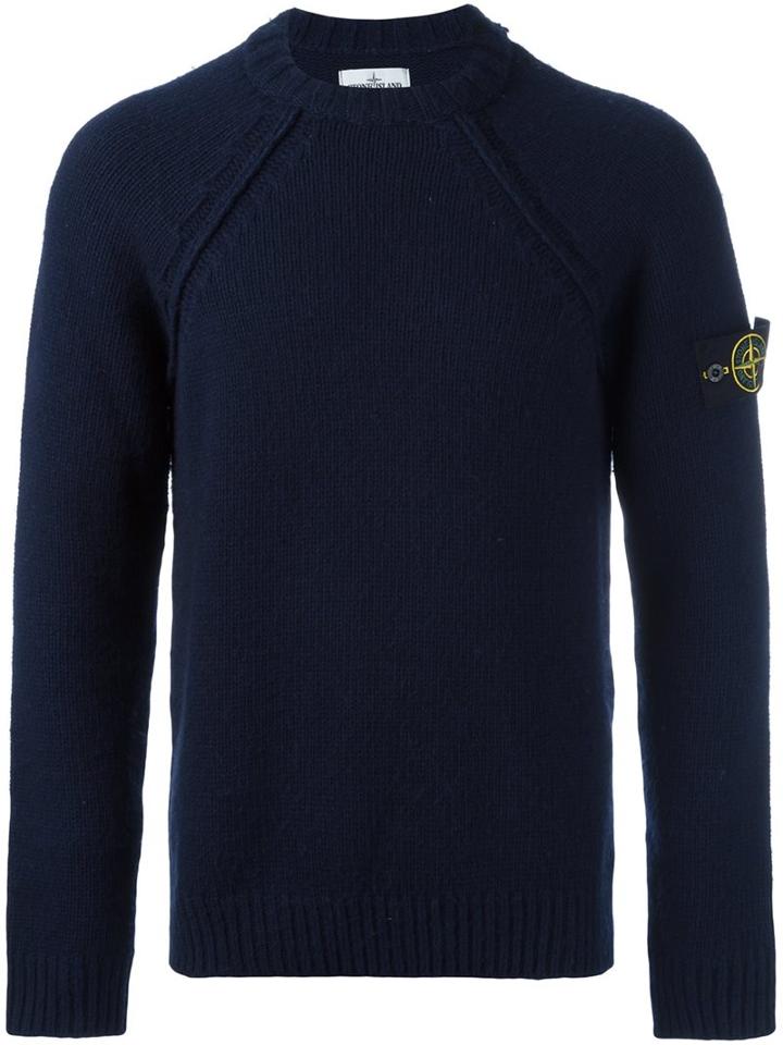 Stone Island Knitted Long Sleeve Sweater, Men's, Size: Xl, Blue, Polyamide/viscose/cashmere/wool