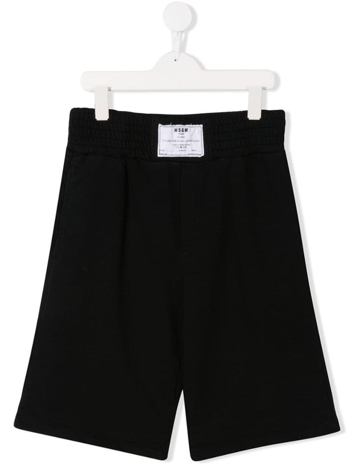 Msgm Kids Teen Label Print Bermuda Shorts - Black