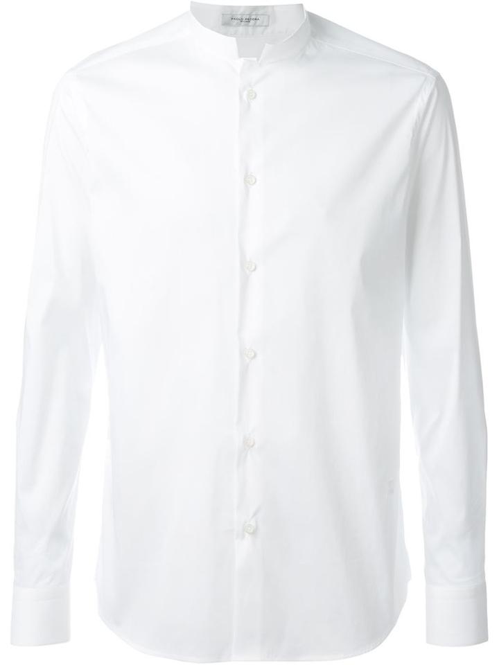 Paolo Pecora Band Collar Shirt, Men's, Size: 41, White, Cotton/polyamide/spandex/elastane
