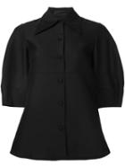 Co Pointed Collar Short Sleeve Shirt, Women's, Size: Medium, Black, Silk/cotton/cashmere/wool