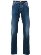 Jacob Cohen Contrast Patch Jeans, Men's, Size: 33, Blue, Cotton/spandex/elastane/polyester