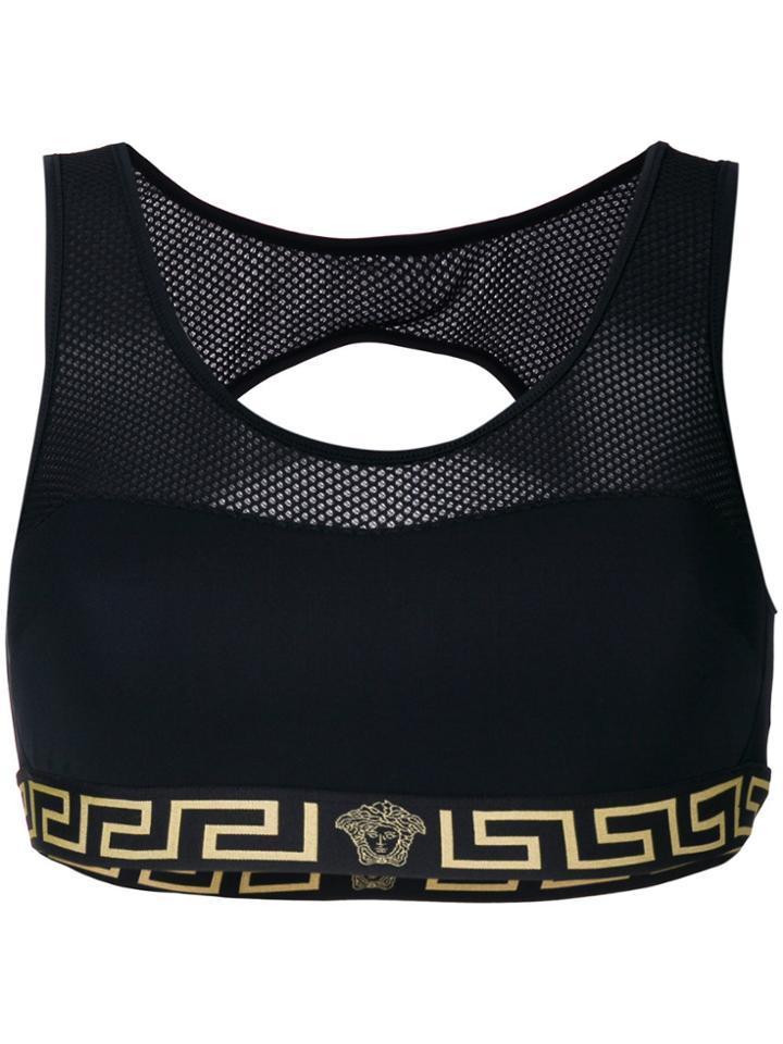 Versace Greek Key Motif Cropped Top - Black