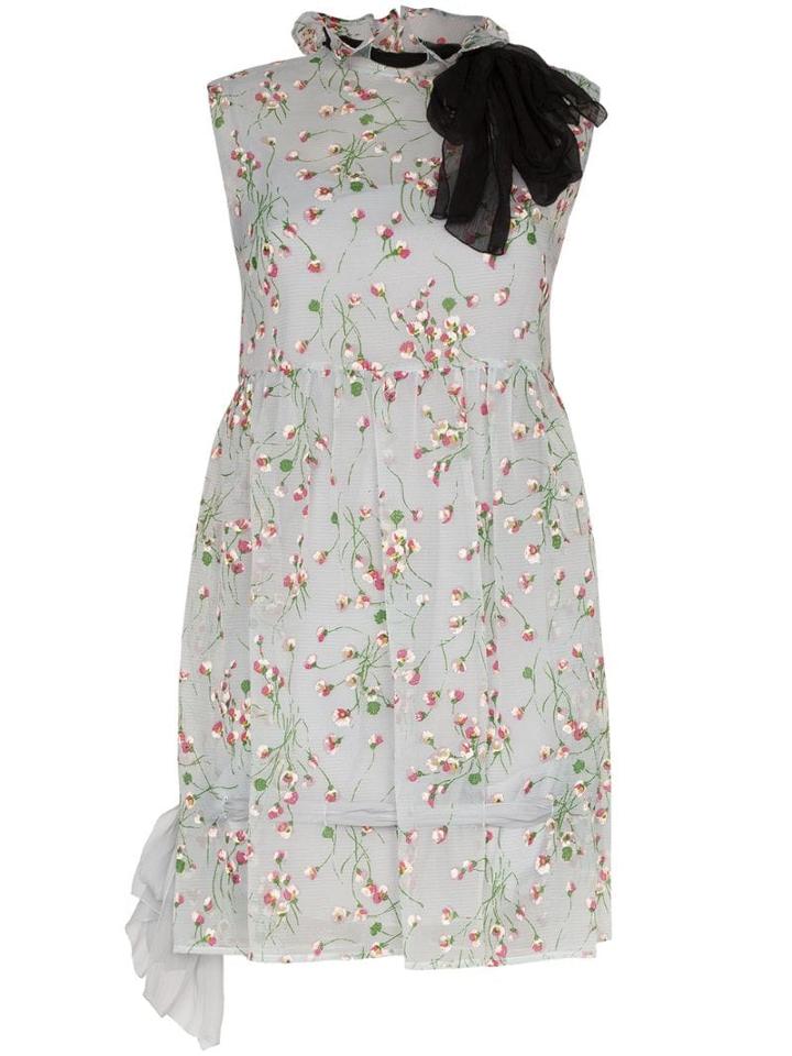 Miu Miu Ruffled Floral Print Mini Dress - Blue