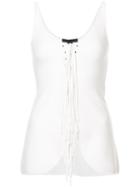 Alexander Wang - Fringed Lace-up Tank Top - Women - Nylon/spandex/elastane/viscose - S, Nude/neutrals, Nylon/spandex/elastane/viscose
