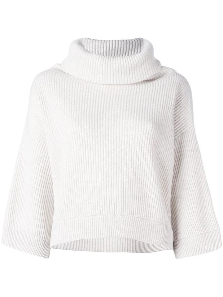 Brunello Cucinelli Flared Sleeves Cropped Blouse, Women's, Size: Small, Nude/neutrals, Cashmere