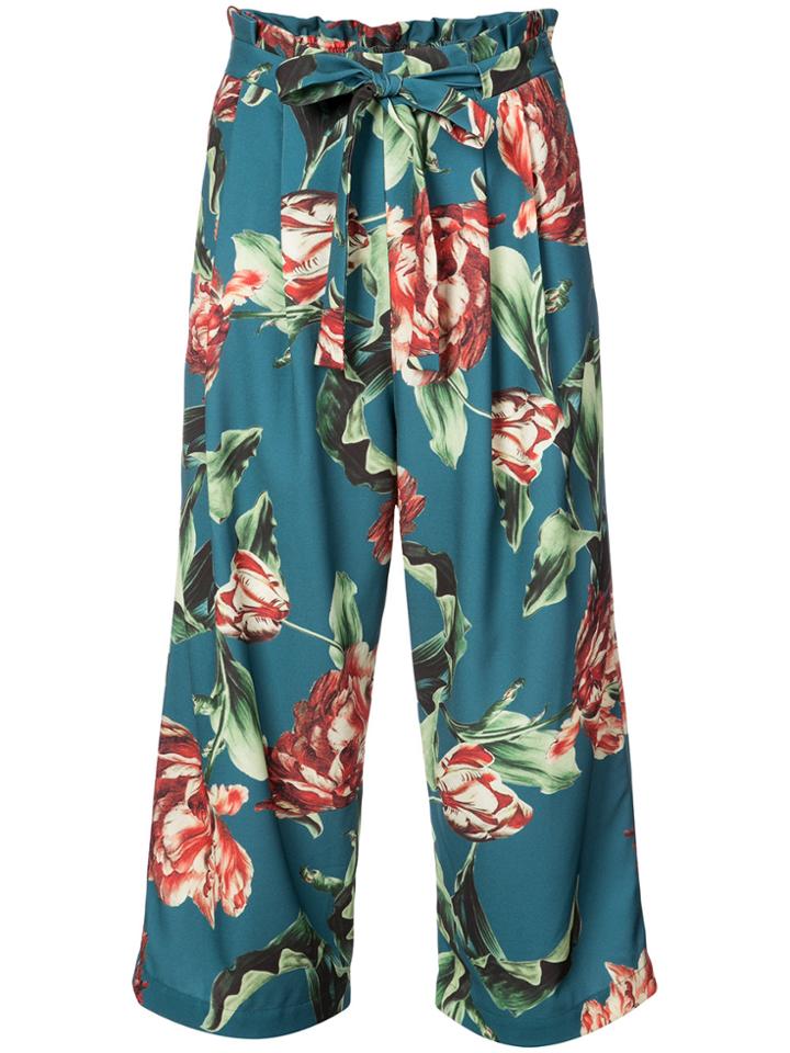 Patbo Cropped Floral Print Trousers - Blue