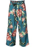 Patbo Cropped Floral Print Trousers - Blue