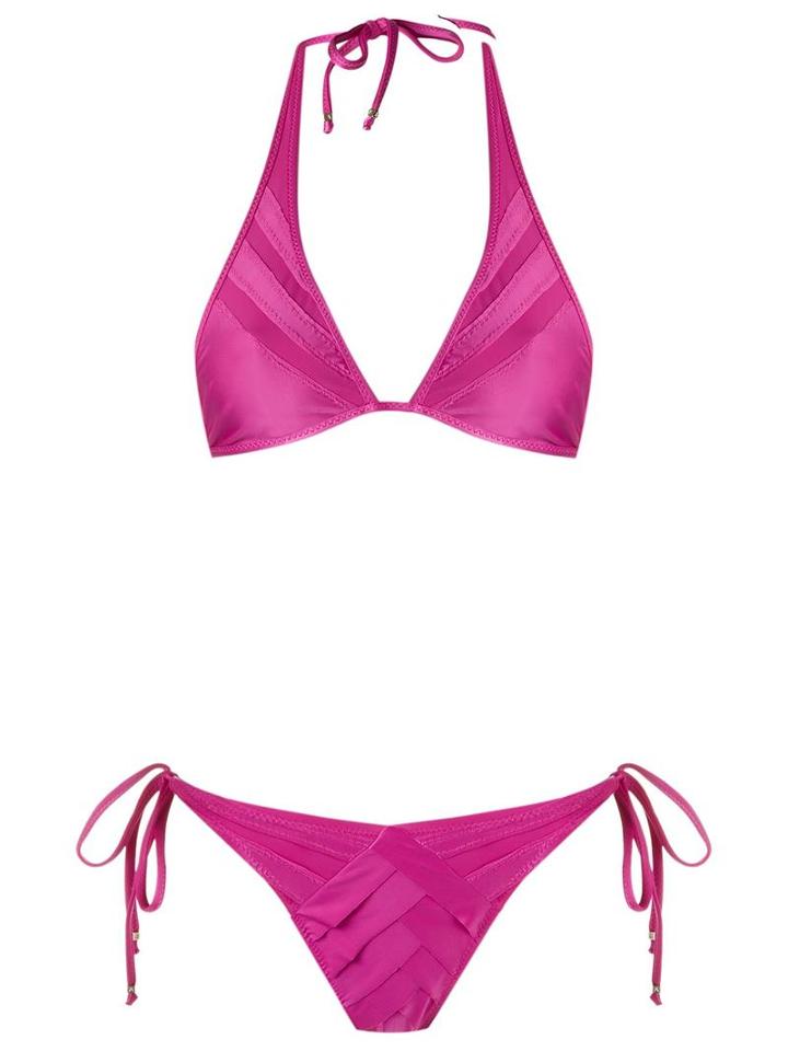 Amir Slama Triangle Bikini Set, Women's, Size: Medium, Pink/purple, Elastodiene