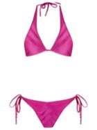 Amir Slama Triangle Bikini Set, Women's, Size: Medium, Pink/purple, Elastodiene