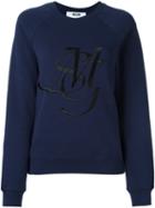 Msgm Embroidered Logo Sweatshirt, Women's, Size: Large, Blue, Cotton