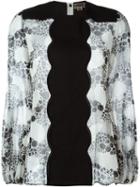Giambattista Valli Scalloped Print Blouse, Women's, Size: 42, Black, Silk