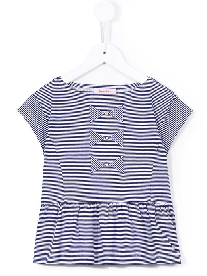 Familiar - Bow Embellished Striped Blouse - Kids - Cotton - 8 Yrs, Blue