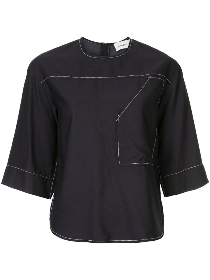 Ports Pure Contrast Stitching Top - Blue