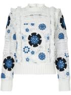 Sea Crochet Floral Design Pullover - White