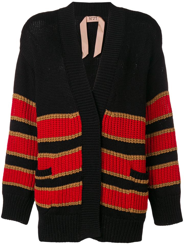 No21 Striped Chunky Knit Cardigan - Black