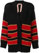No21 Striped Chunky Knit Cardigan - Black